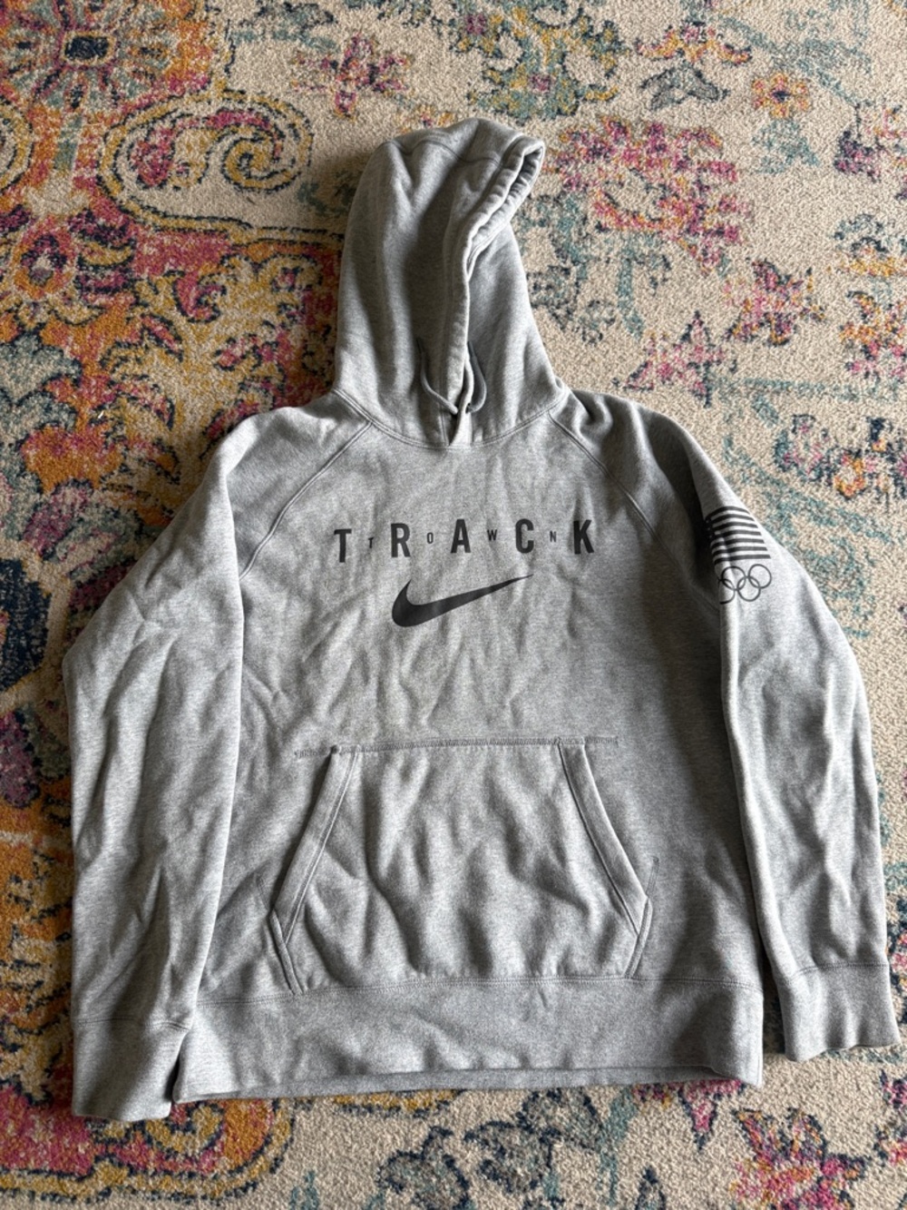 Nike Gray Track Crewneck Hoodie with Swoosh